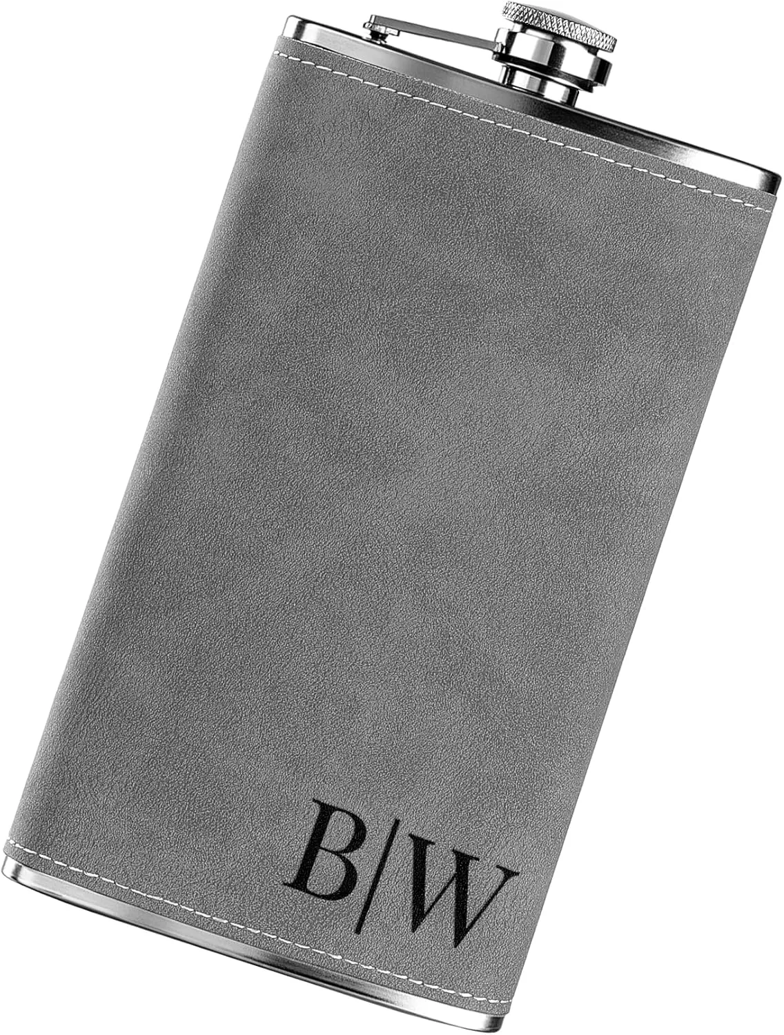 Custom Gift with "Mountain Range" Icon, 12 oz Personalized Hip Flask for Men, Stainless Steel Large Engraved Flask for Hunting Travel Hiking Climbing, Grey