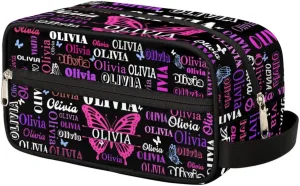 Customized Travel Makeup Toiletry Bag with Butterflies, Black Background Waterproof Large Cosmetic Bag Makeup Shaving Bag Organizer Case