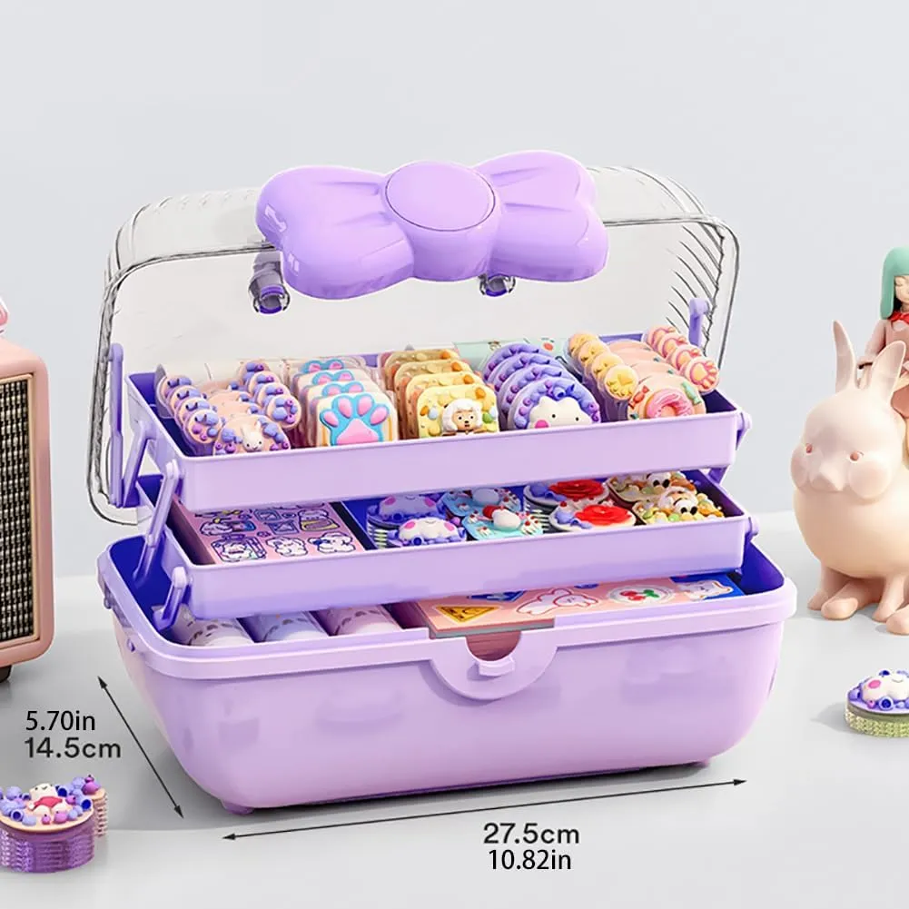 Cute Girls Hair Accessories Storage Box Bow Knot Jewelry Box, Hair Ties Holder Hair Clips Container Headbands Organizer 3 Layers Switch Organizer Box Gift for Baby Girls Childrens, Purple