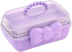 Cute Girls Hair Accessories Storage Box Bow Knot Jewelry Box, Hair Ties Holder Hair Clips Container Headbands Organizer 3 Layers Switch Organizer Box Gift for Baby Girls Childrens, Purple