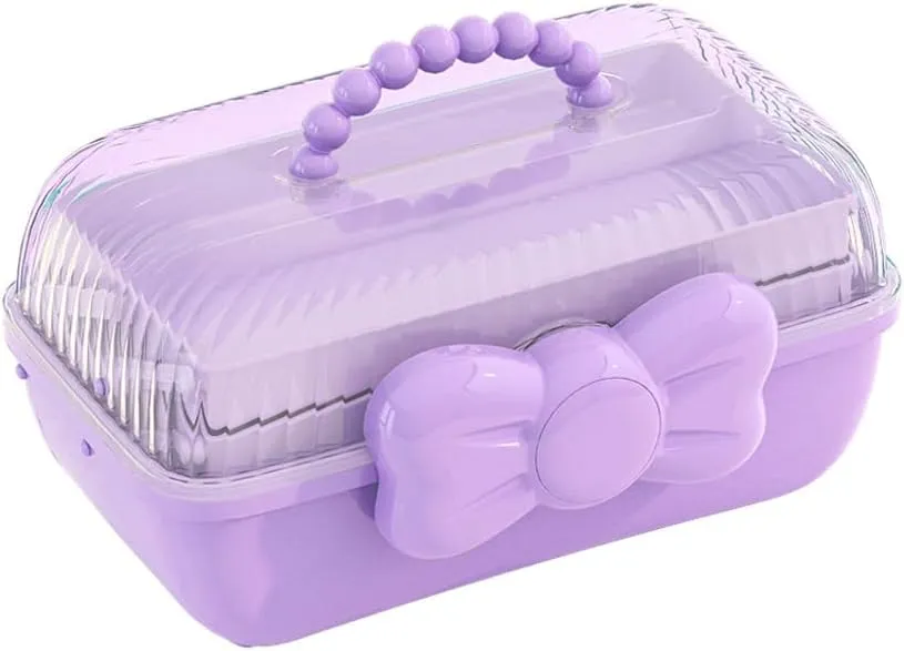 Cute Girls Hair Accessories Storage Box Bow Knot Jewelry Box, Hair Ties Holder Hair Clips Container Headbands Organizer 3 Layers Switch Organizer Box Gift for Baby Girls Childrens, Purple