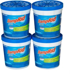 DampRid Refillable Moisture Absorber, 10.5 oz. Cups, 4 Pack, Fragrance Free, Traps Moisture for Fresher, Cleaner Air, No Electricity Required, Lasts Up To 60 Days