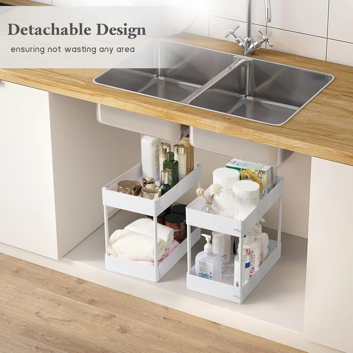 danpinera Storage Cart, 4 Tier Narrow Rolling Storage with Wheels & Dividers, Bathroom Organizer Slim Laundry Cart with Handle Hanging Cups Hooks, White