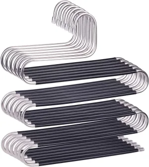 devesanter Hangers Space Save Non-Slip 6 Pack S-Shape Clothes Hangers Stainless Steel Closet Storage Organizer for Pants Jeans Scarf Trousers Hanging Black