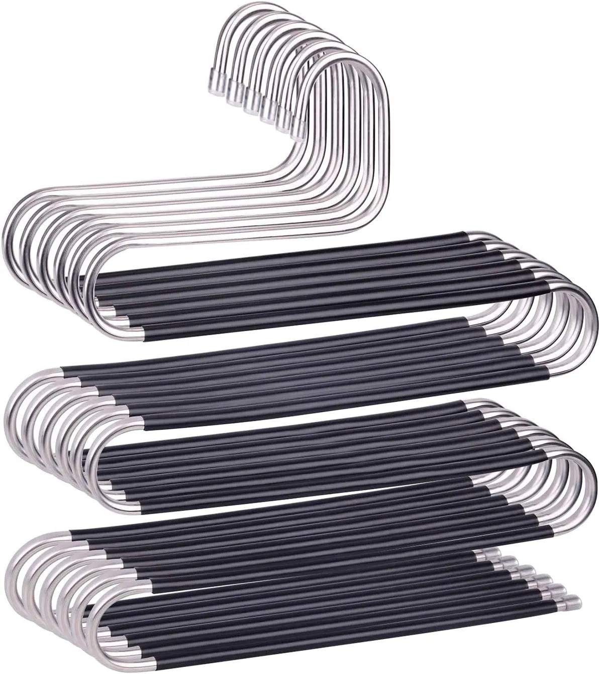 devesanter Hangers Space Save Non-Slip 6 Pack S-Shape Clothes Hangers Stainless Steel Closet Storage Organizer for Pants Jeans Scarf Trousers Hanging Black