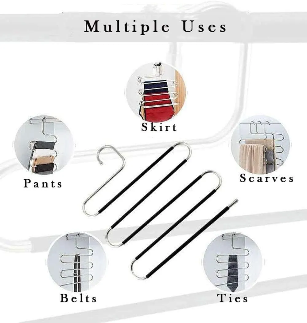 devesanter Hangers Space Save Non-Slip 6 Pack S-Shape Clothes Hangers Stainless Steel Closet Storage Organizer for Pants Jeans Scarf Trousers Hanging Black