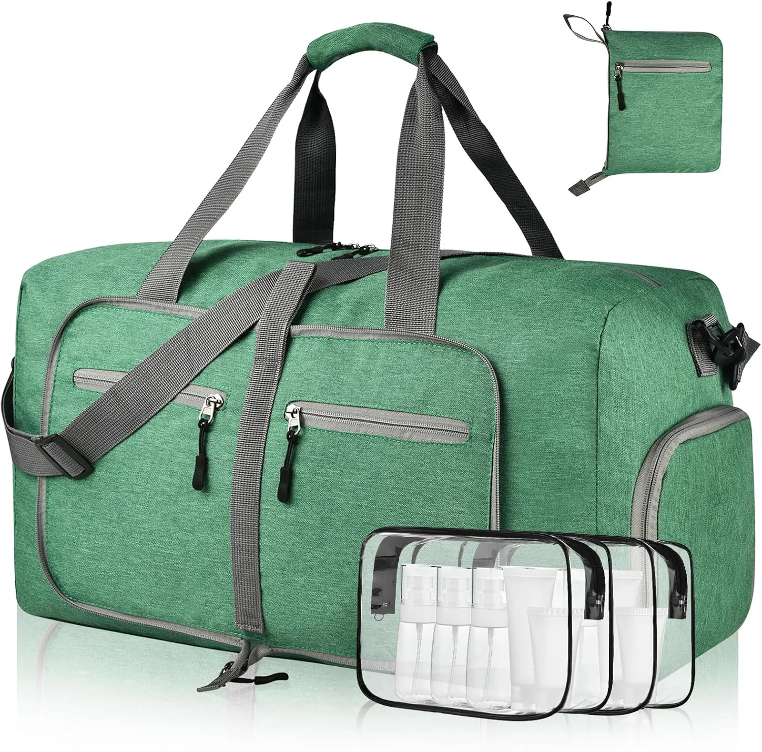 Dimayar 65L Travel Duffle Bag - Foldable Duffel Bag with Shoes Compartment - Overnight Bags Waterproof & Tear Resistant(ForestGreen)