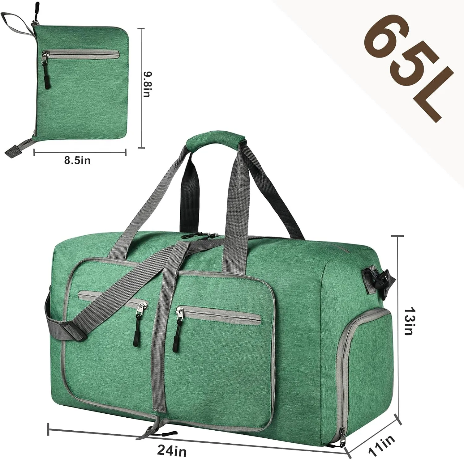 Dimayar 65L Travel Duffle Bag - Foldable Duffel Bag with Shoes Compartment - Overnight Bags Waterproof & Tear Resistant(ForestGreen)