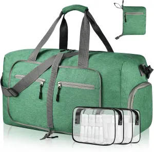 Dimayar 65L Travel Duffle Bag - Foldable Duffel Bag with Shoes Compartment - Overnight Bags Waterproof & Tear Resistant(ForestGreen)