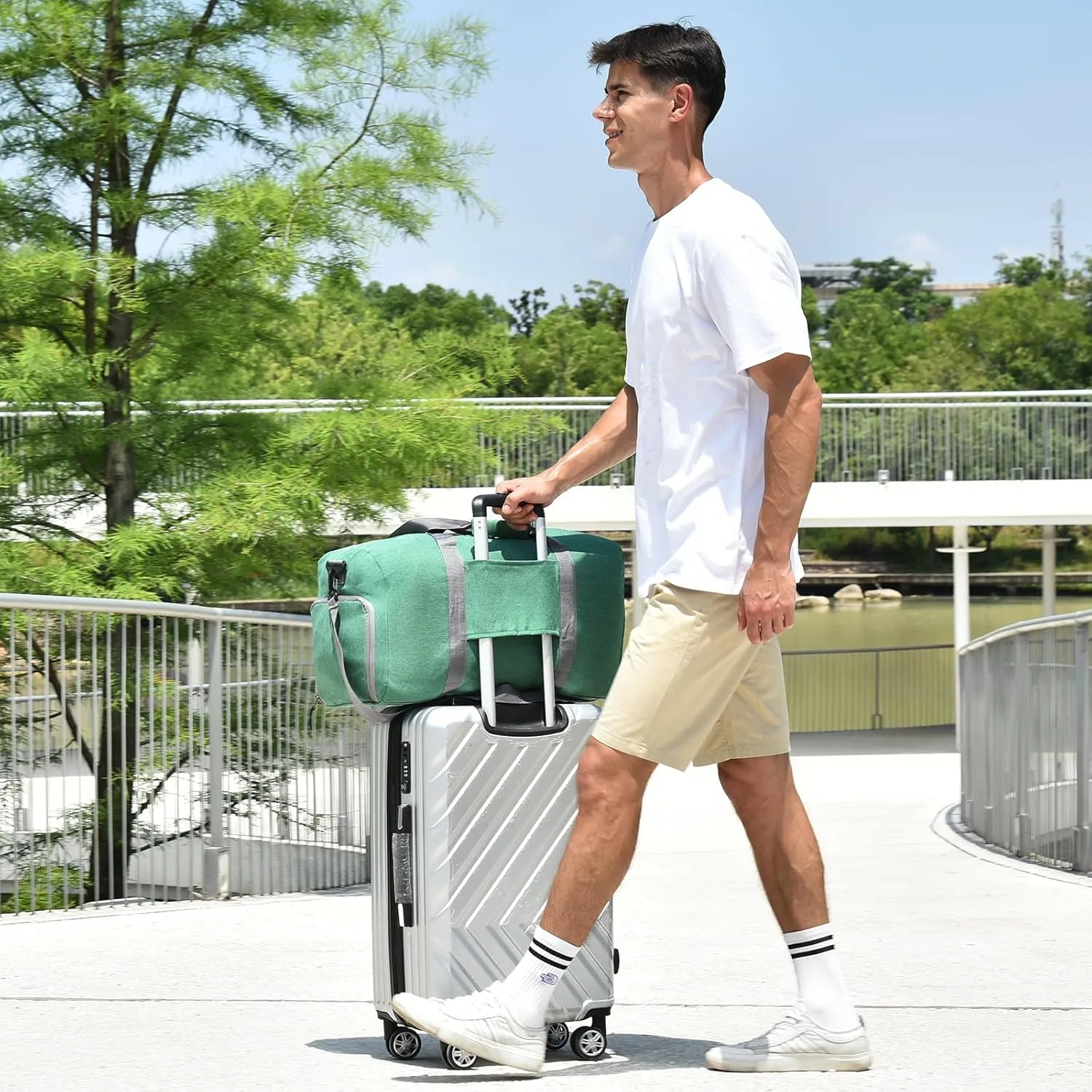 Dimayar 65L Travel Duffle Bag - Foldable Duffel Bag with Shoes Compartment - Overnight Bags Waterproof & Tear Resistant(ForestGreen)