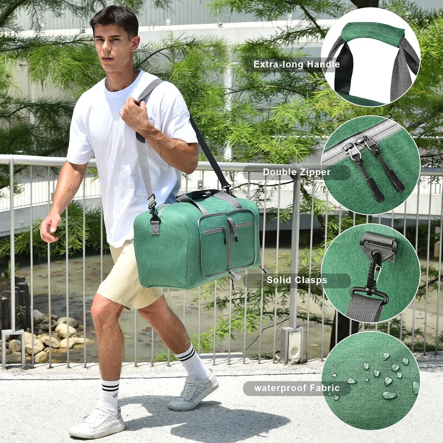 Dimayar 65L Travel Duffle Bag - Foldable Duffel Bag with Shoes Compartment - Overnight Bags Waterproof & Tear Resistant(ForestGreen)