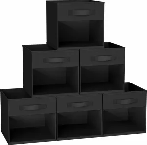 DIMJ Collapible Storage Cubes, 12.2 Inch Cube Storage Bins with Window, Fabric Baskets for Shelves, Foldable Cube Storage Organizer Cube Bins for Closet, Shelves, Home, Office, 6 Packs, Black