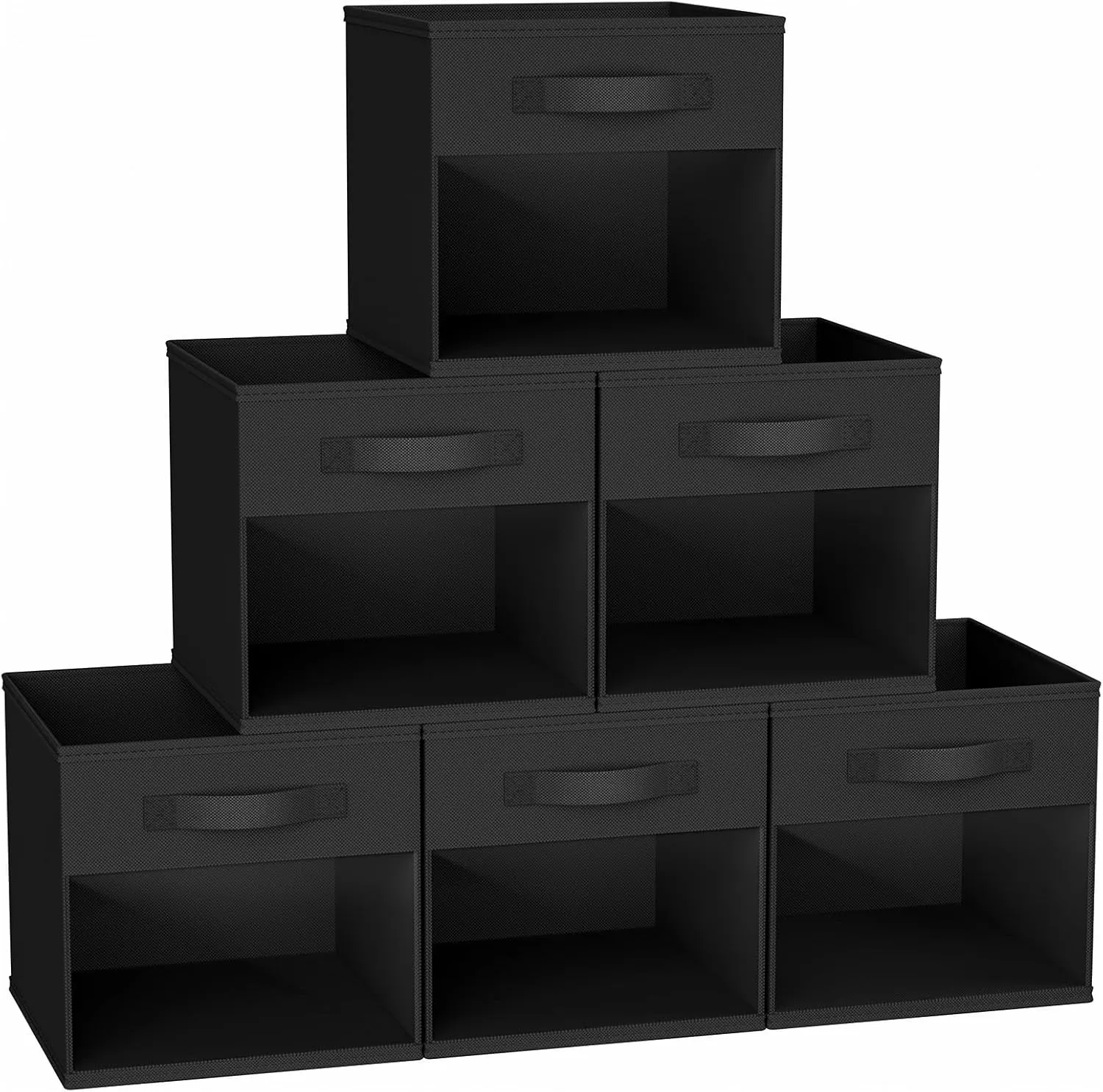 DIMJ Collapible Storage Cubes, 12.2 Inch Cube Storage Bins with Window, Fabric Baskets for Shelves, Foldable Cube Storage Organizer Cube Bins for Closet, Shelves, Home, Office, 6 Packs, Black