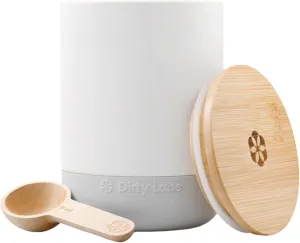 Dirty Labs | Refillable Ceramic Canister with Wooden Lid | Powder Laundry Booster and Dish Detergent Canister | Holds 48 loads | 621 mL | BPA-free