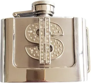 Dollar Money Sign 2 Oz Stainless Steel Flask Belt Buckle