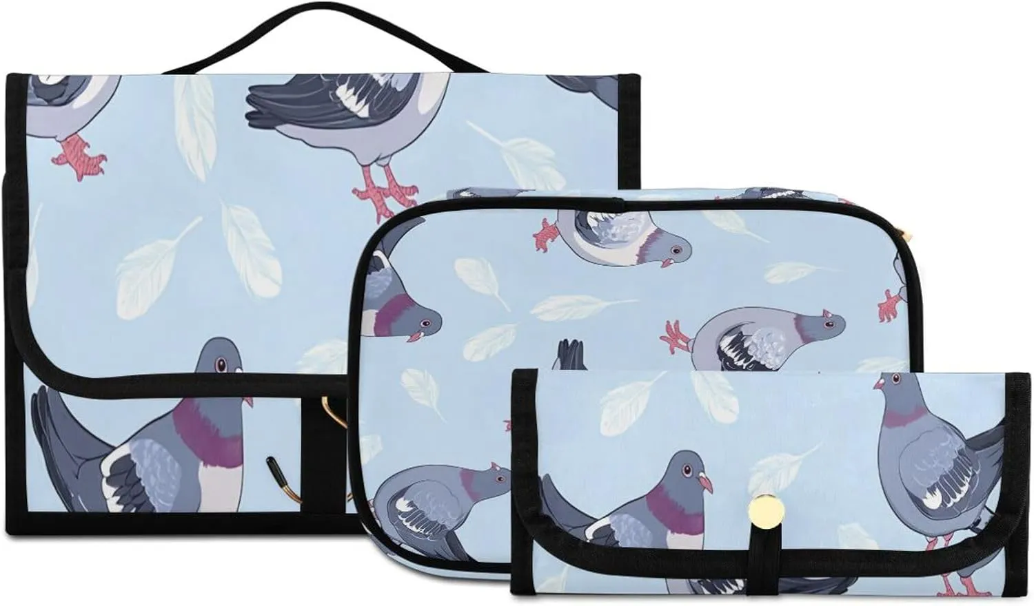Doodle Dove and Feathers Women Men Travel Cosmetic Bag, Toiletry Bag Set, Portable Hanging Organizer for Toiletries, Cosmetics, Brushes