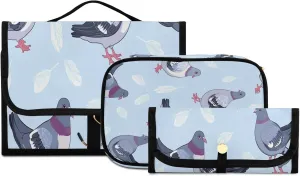 Doodle Dove and Feathers Women Men Travel Cosmetic Bag, Toiletry Bag Set, Portable Hanging Organizer for Toiletries, Cosmetics, Brushes