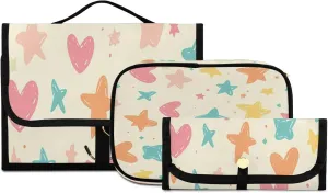 Doodle Heart and Stars Women Men Travel Cosmetic Bag, Toiletry Bag Set, Portable Hanging Organizer for Toiletries, Cosmetics, Brushes