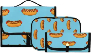 Doodle Hot Dog Sausage Women Men Travel Cosmetic Bag, Toiletry Bag Set, Portable Hanging Organizer for Toiletries, Cosmetics, Brushes