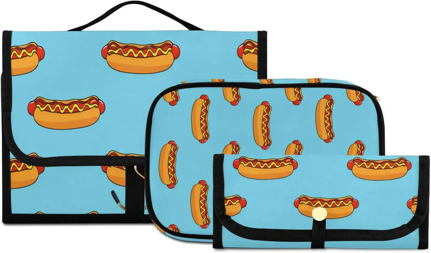 Doodle Hot Dog Sausage Women Men Travel Cosmetic Bag, Toiletry Bag Set, Portable Hanging Organizer for Toiletries, Cosmetics, Brushes