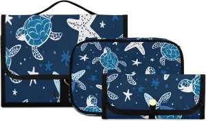 Doodle Turtle and Star Women Men Travel Cosmetic Bag, Toiletry Bag Set, Portable Hanging Organizer for Toiletries, Cosmetics, Brushes