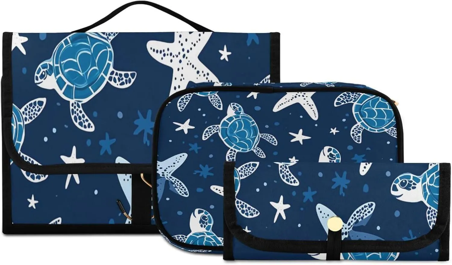 Doodle Turtle and Star Women Men Travel Cosmetic Bag, Toiletry Bag Set, Portable Hanging Organizer for Toiletries, Cosmetics, Brushes