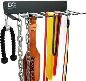 Double Circle Gym Equipment Storage Rack - Multi Purpose Gym Equipment Wall Rack Hanger for Pro Home Gym Storage for Exercise Bands, Barbell Bar, Jump Ropes, Chains, Lifting Belts (17" - Hooks)