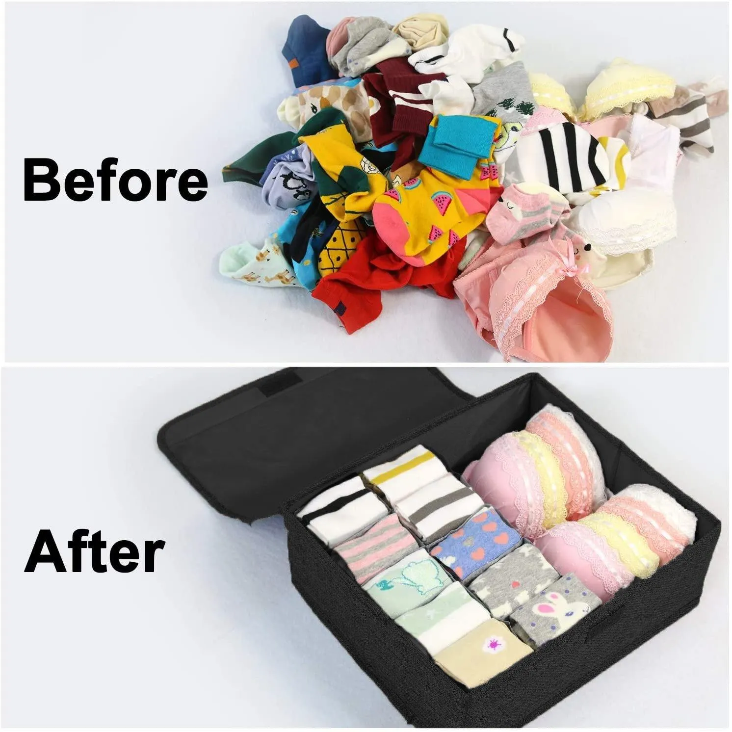 DOUBLE R BAGS Collapsible Drawer Organizer with Lid  (Black, 16 11)