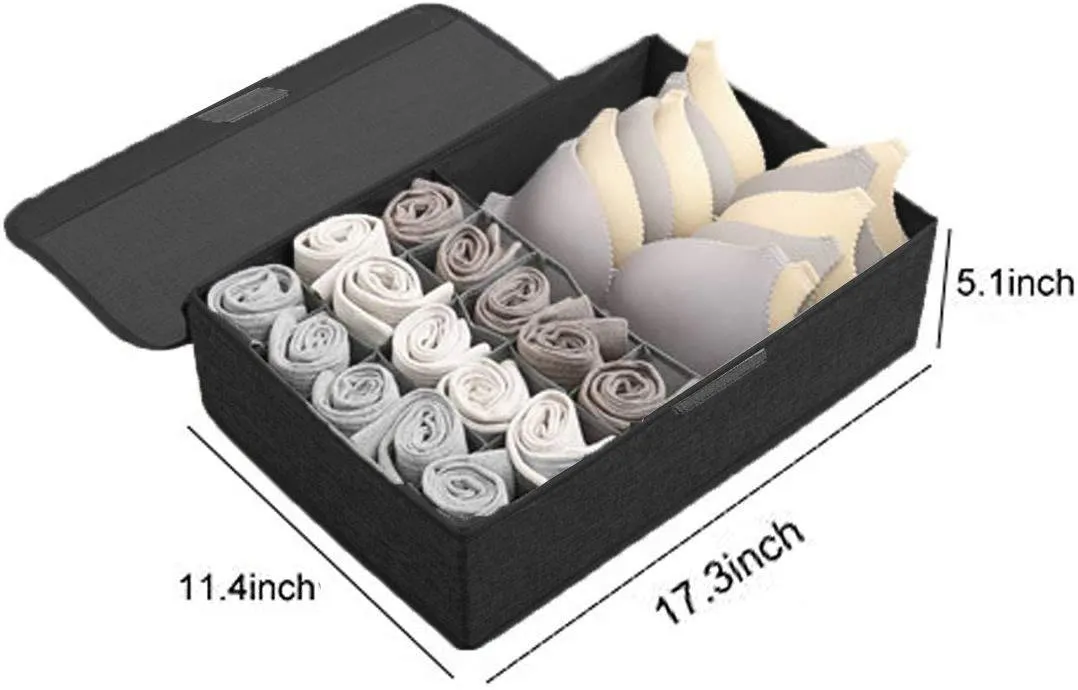 DOUBLE R BAGS Collapsible Drawer Organizer with Lid  (Black, 16 11)
