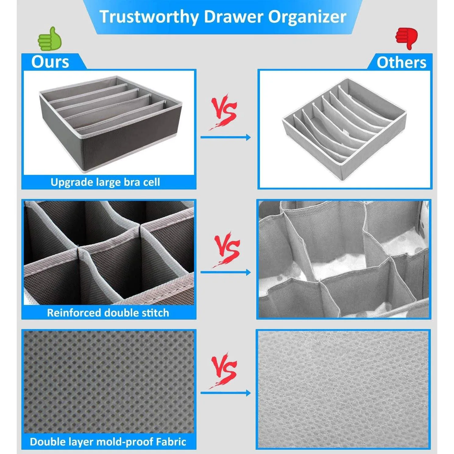 Double R Bags Dresser Drawer Underwear Organizer Grey Pack Of 4