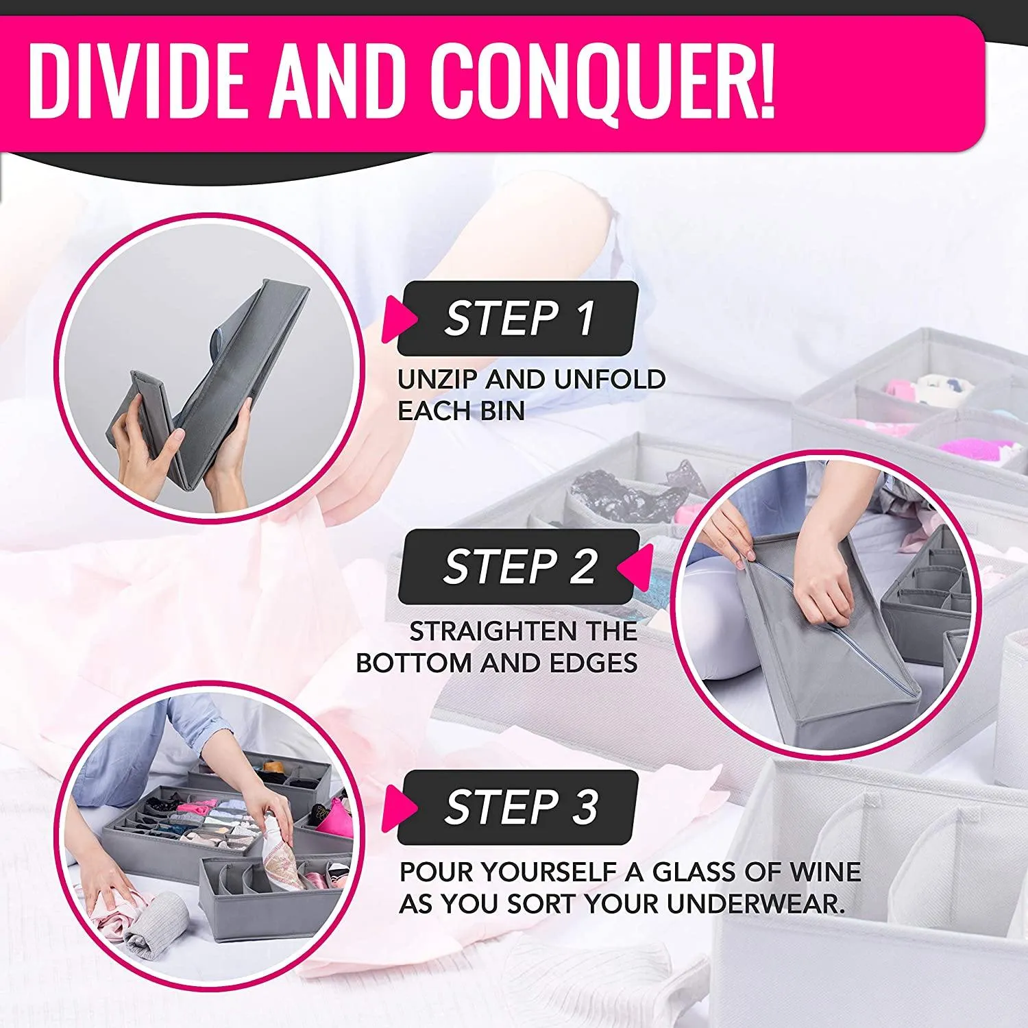 Double R Bags Dresser Drawer Underwear Organizer Grey Pack Of 4