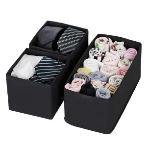 DOUBLE R BAGS No Smell Foldable Cloth Storage Cube with Drawers for Underwear Bras Socks Ties Scarves Set of 3 (Black)