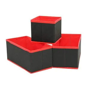 DOUBLE R BAGS No Smell Foldable Cloth Storage Cube with Drawers for Underwear Bras Socks Ties Scarves Set of 3 (Red Black)