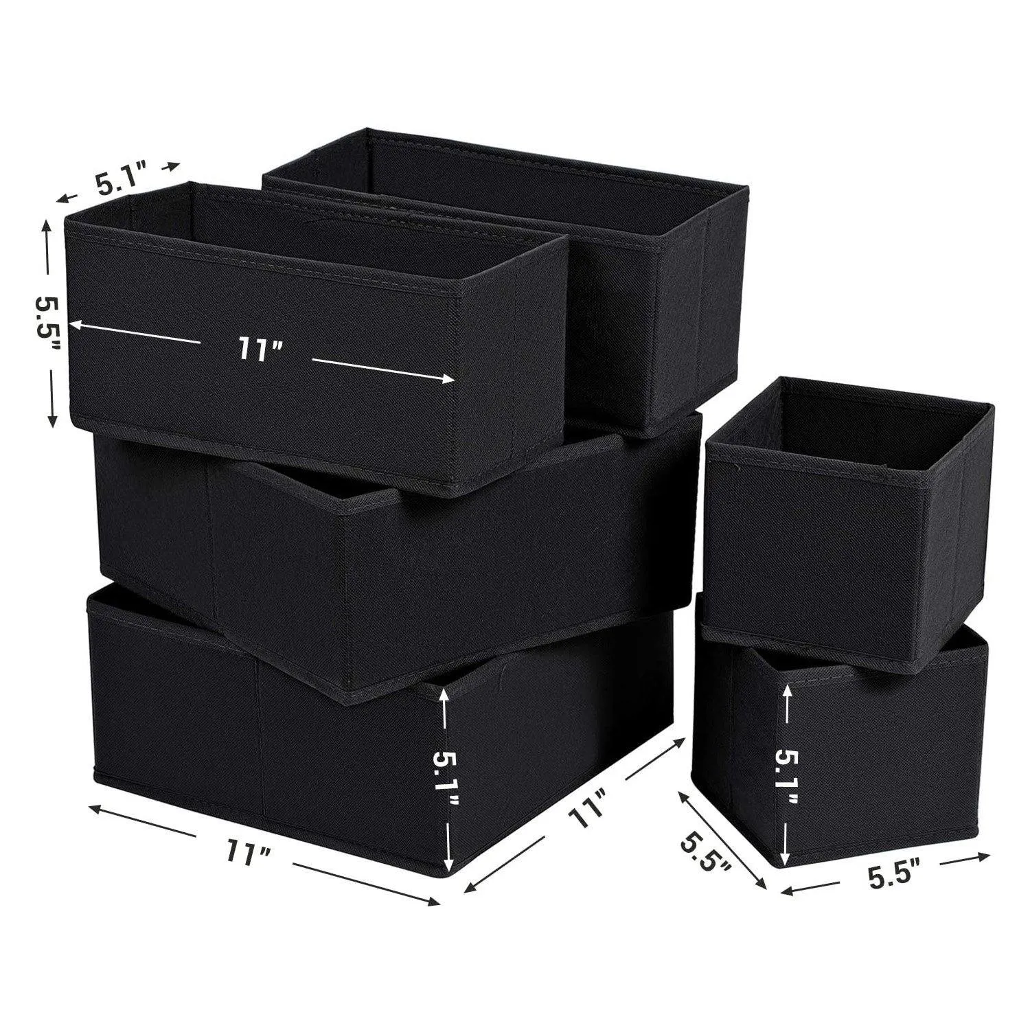 DOUBLE R BAGS No Smell Foldable Cloth Storage Cube with Drawers for Underwear Bras Socks Ties Scarves Set of 6 (Black)