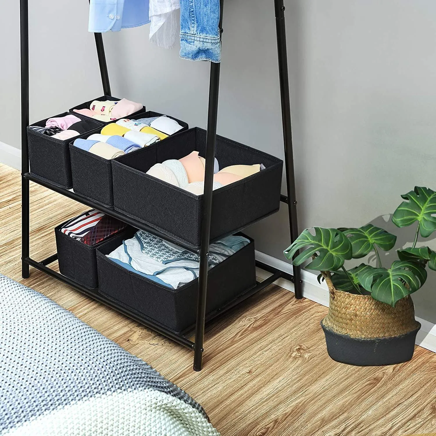 DOUBLE R BAGS No Smell Foldable Cloth Storage Cube with Drawers for Underwear Bras Socks Ties Scarves Set of 6 (Black)