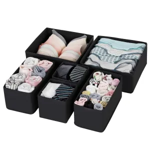 DOUBLE R BAGS No Smell Foldable Cloth Storage Cube with Drawers for Underwear Bras Socks Ties Scarves Set of 6 (Black)
