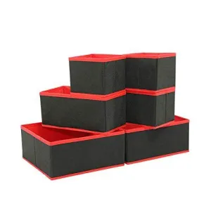 DOUBLE R BAGS No Smell Foldable Cloth Storage Cube with Drawers for Underwear Bras Socks Ties Scarves Set of 6 (Red Black)
