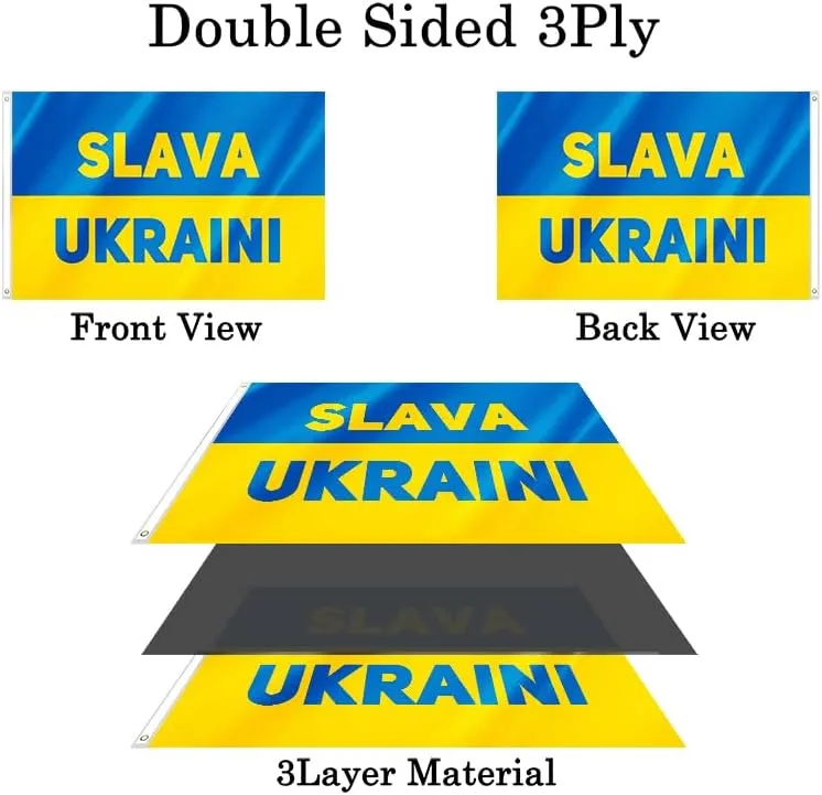 Double Sided Slava Ukraini Flag 3x5FT Ukrainian National Flag Fade Proof Polyester with Brass Grommets Indoor Outdoor(Slava, 3x5FT 3PLY)