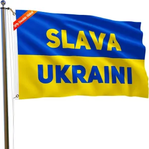 Double Sided Slava Ukraini Flag 3x5FT Ukrainian National Flag Fade Proof Polyester with Brass Grommets Indoor Outdoor(Slava, 3x5FT 3PLY)