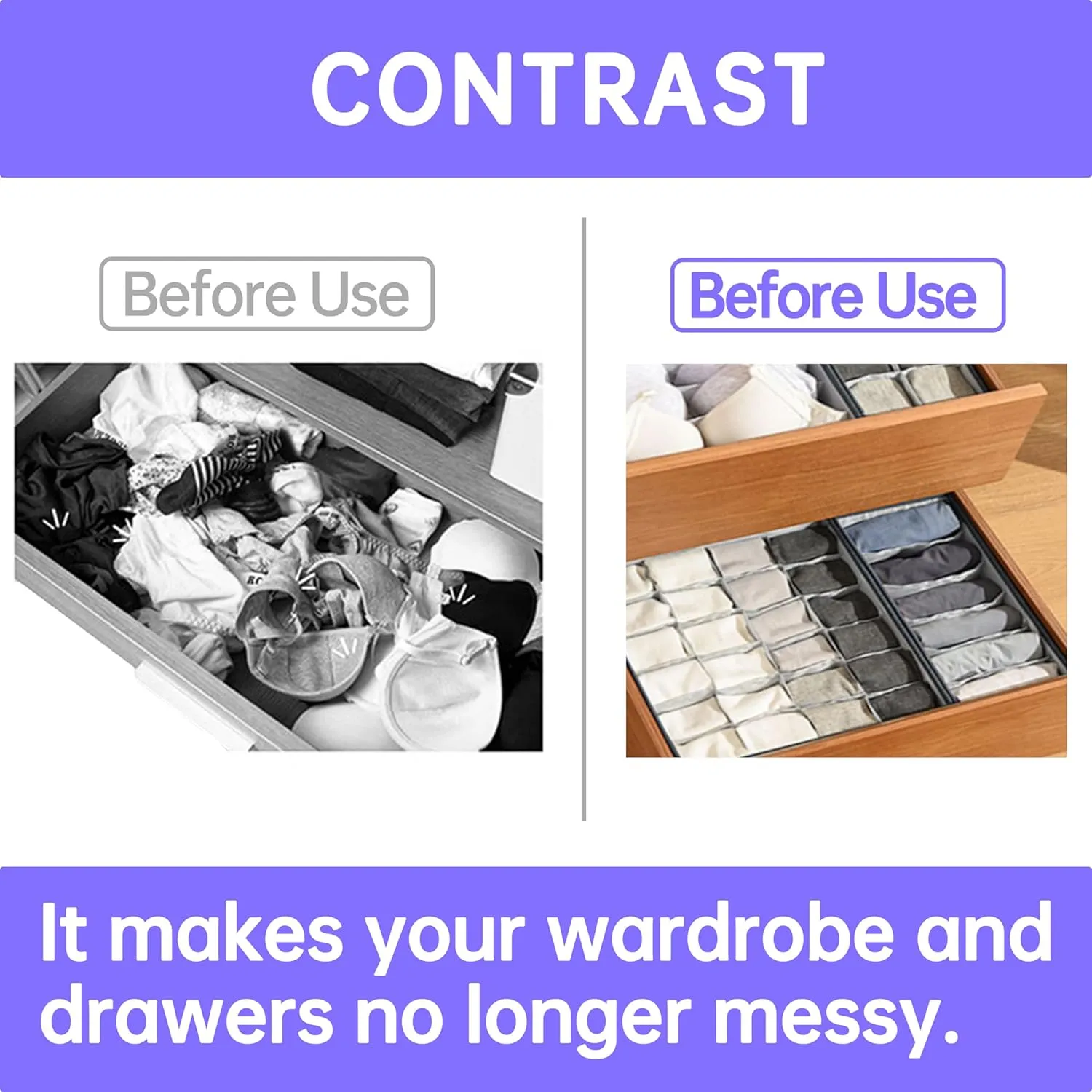 Drawer Organizer Divider Foldable Closet Storage Organizer Basket, and Fabric Organization Bins for Clothes, Underwear, Bras, Ties, Accessories, Socks 12 Pack