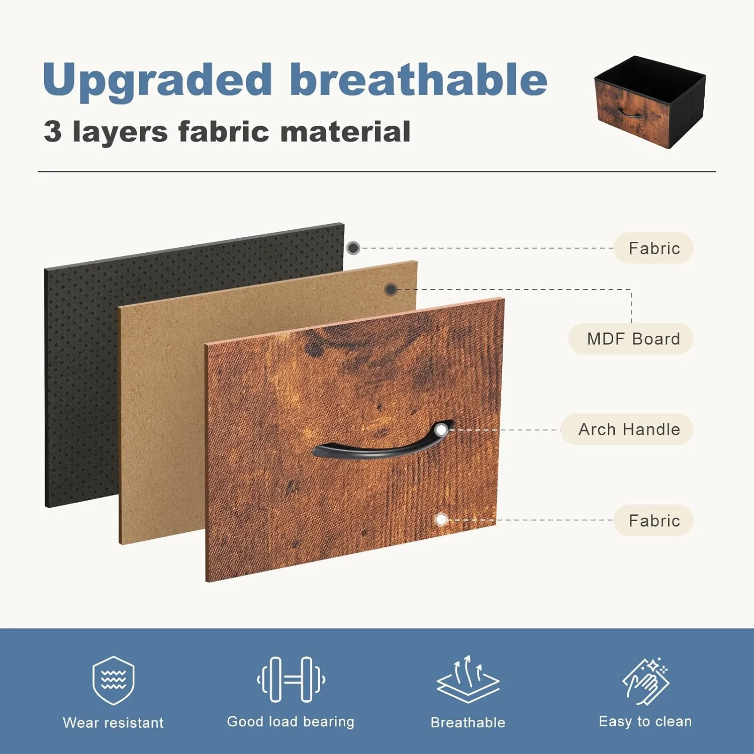 DUMOS Dresser for Bedroom, Storage Organizer with 9 Drawers, Chest of Drawers with Fabric Bins, Sturdy Metal Frame, Wood Tabletop for Guest Room, Closet, Entryway, Nursery