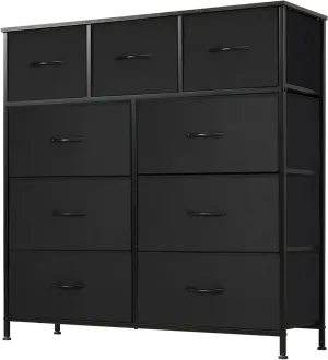 DUMOS Dresser for Bedroom, Storage Organizer with 9 Drawers, Chest of Drawers with Fabric Bins, Sturdy Metal Frame, Wood Tabletop for Guest Room, Closet, Entryway, Nursery