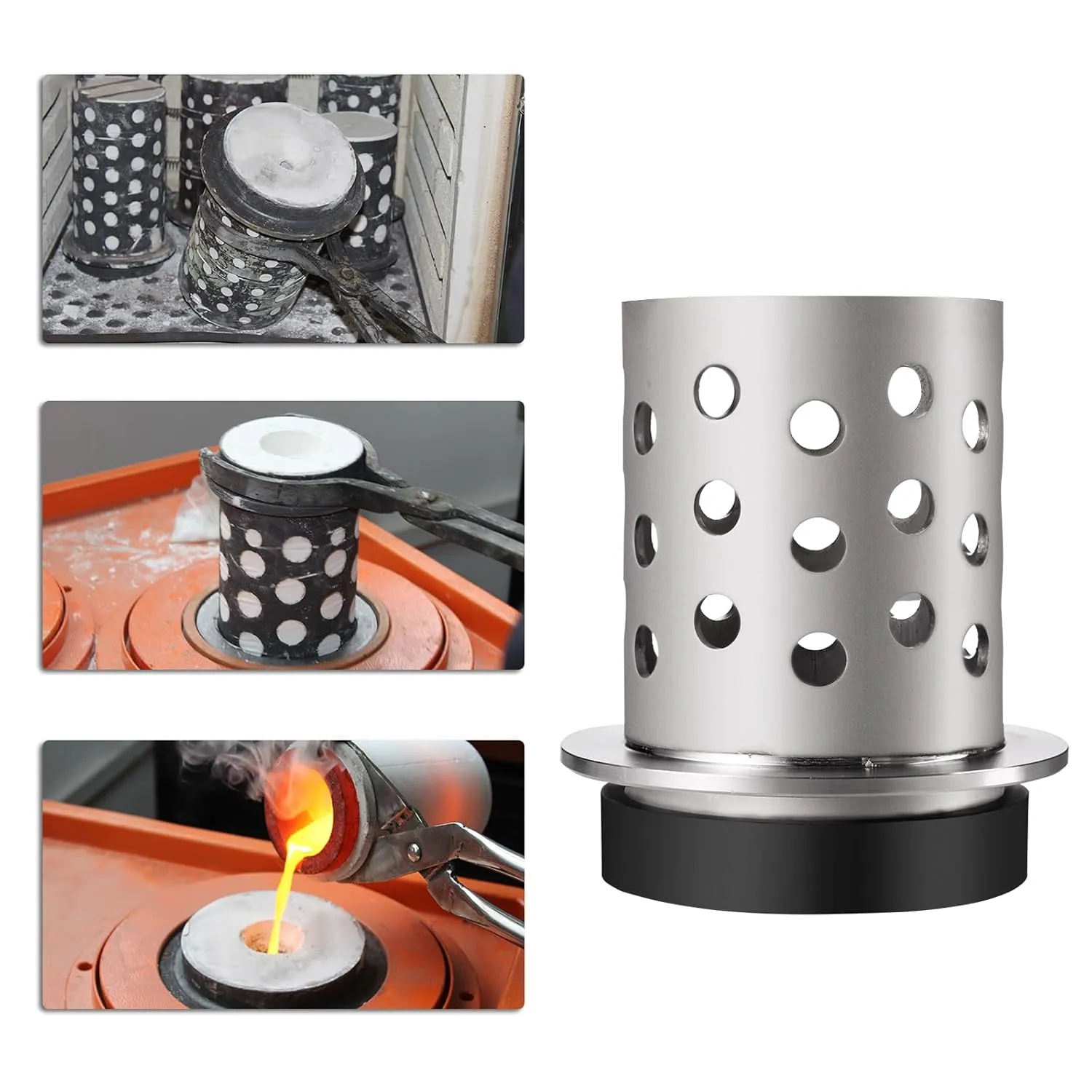 DZQ Perforated Casting Flask Vacuum Casting Stainless Steel Wall Flanged with Rubber Sprue Base(3.5" x 5")