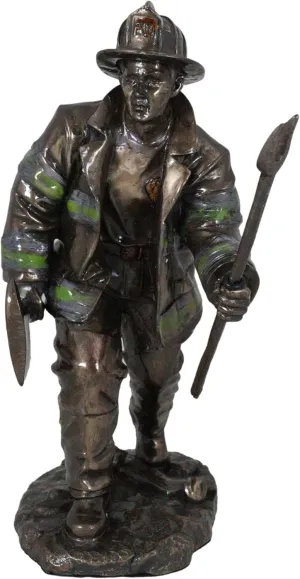 Ebros Gift Faux Bronze Resin Fighter Fireman with Fire Axe and Fork Statue 7.25" Tall in The Line of Duty Fire Rescue Figurine Emergency 911 Hero Memorabilia Sculpture