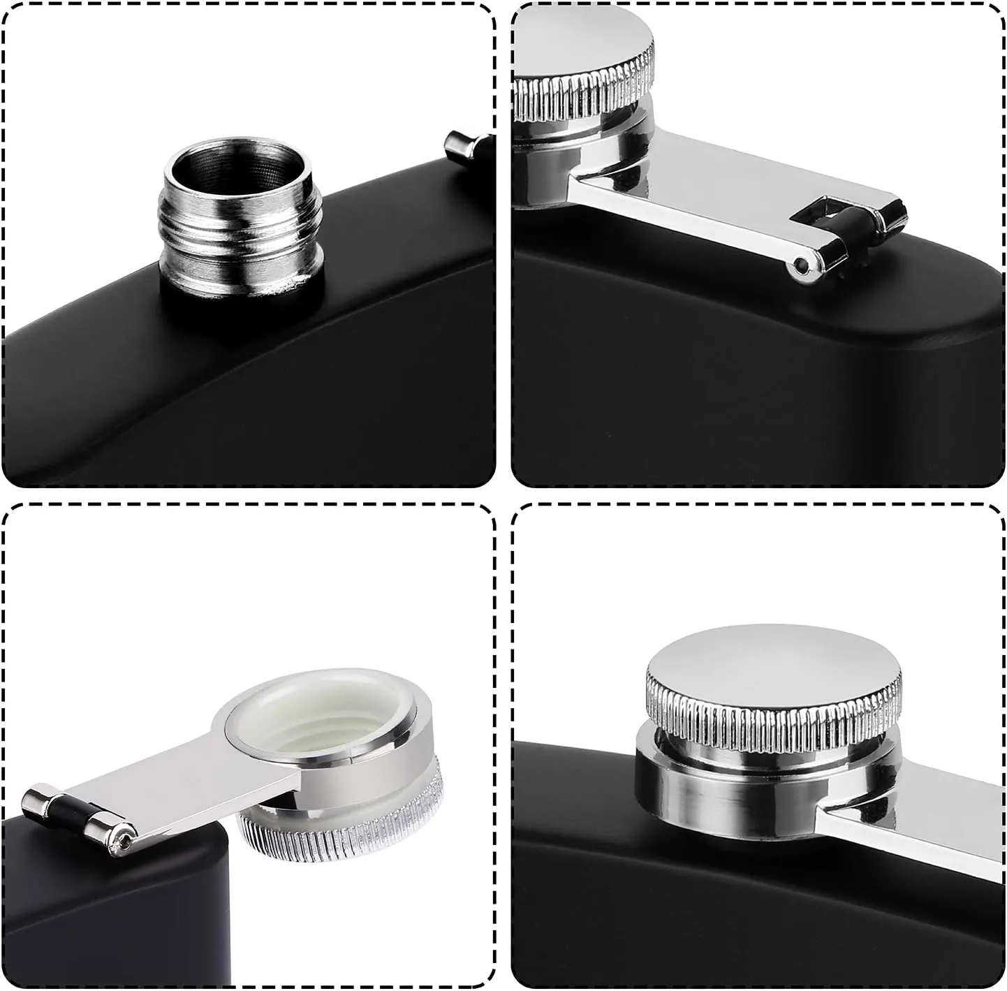 Elcoho 6 Sets 8 Ounce Stainless Steel Hip Flask Fluid-tight Flask Set with 6 Pieces Stainless Steel Shot Cups and Funnel