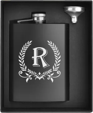 ELEGANTPARK Hip Flasks for Liquor for Men with Initials Monogrammed Gifts for Men Birthday Personalized Gifts for Him Groomsmen Dad Engraved Hip Flask with Funnel 8 OZ Letter R