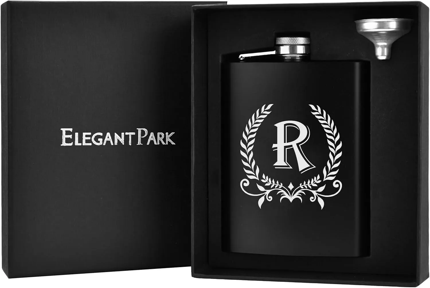 ELEGANTPARK Hip Flasks for Liquor for Men with Initials Monogrammed Gifts for Men Birthday Personalized Gifts for Him Groomsmen Dad Engraved Hip Flask with Funnel 8 OZ Letter R