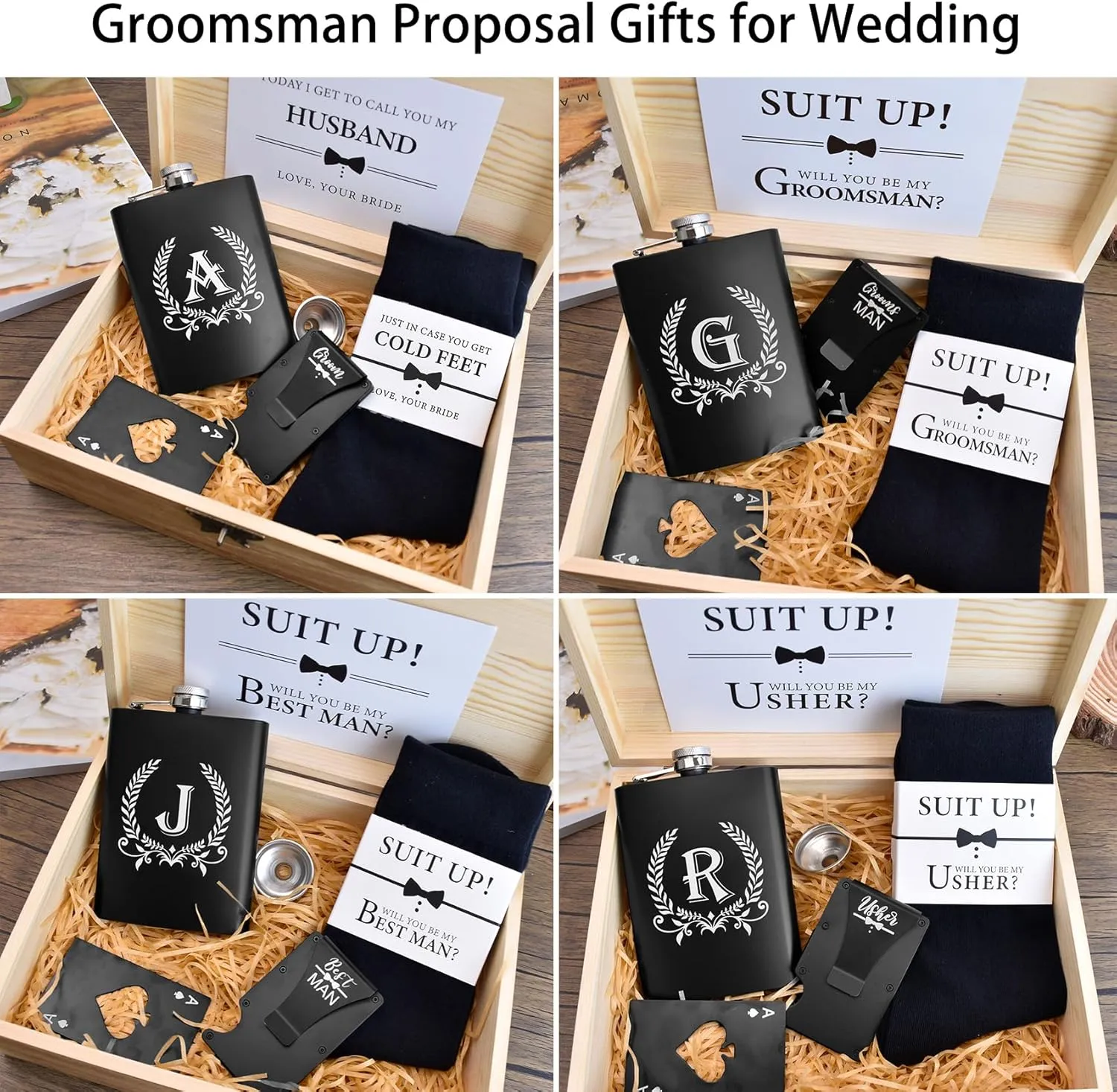 ELEGANTPARK Hip Flasks for Liquor for Men with Initials Monogrammed Gifts for Men Birthday Personalized Gifts for Him Groomsmen Dad Engraved Hip Flask with Funnel 8 OZ Letter R