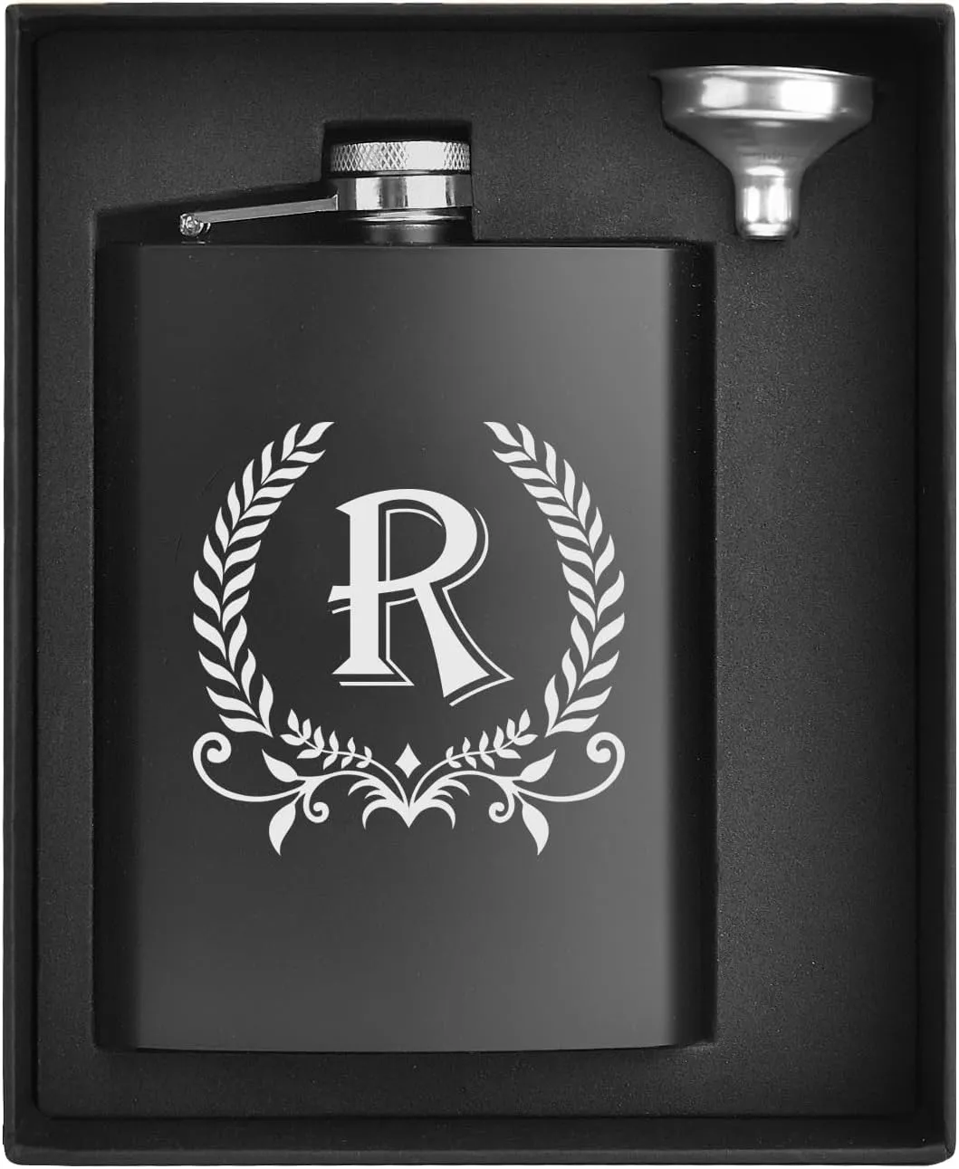 ELEGANTPARK Hip Flasks for Liquor for Men with Initials Monogrammed Gifts for Men Birthday Personalized Gifts for Him Groomsmen Dad Engraved Hip Flask with Funnel 8 OZ Letter R