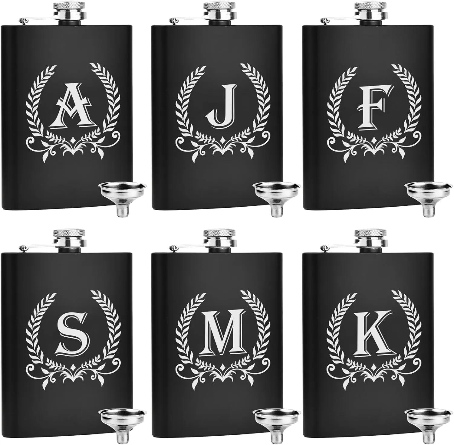 ELEGANTPARK Hip Flasks for Liquor for Men with Initials Monogrammed Gifts for Men Birthday Personalized Gifts for Him Groomsmen Dad Engraved Hip Flask with Funnel 8 OZ Letter R